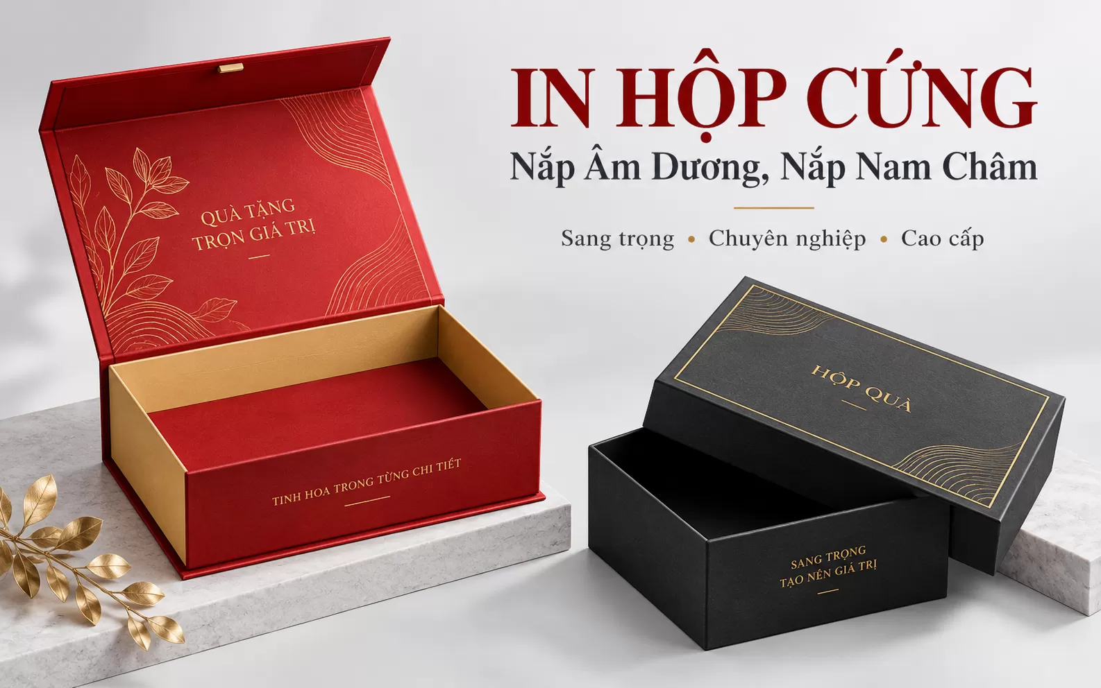 In hộp cứng âm dương nắp nam châm cao cấp tại Xưởng In Nam Du