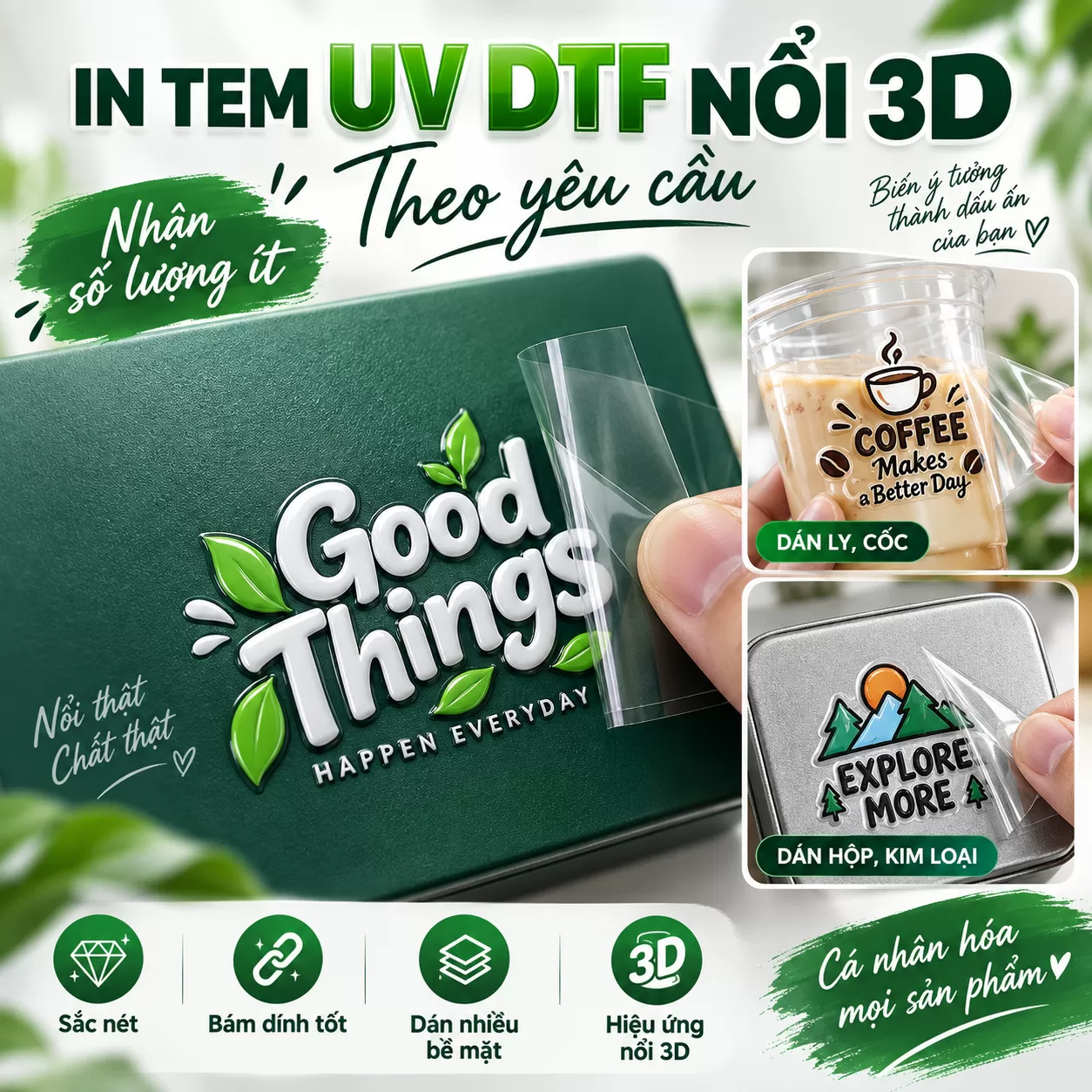 in tem UV DTF dán hộp nhựa và chai nhựa