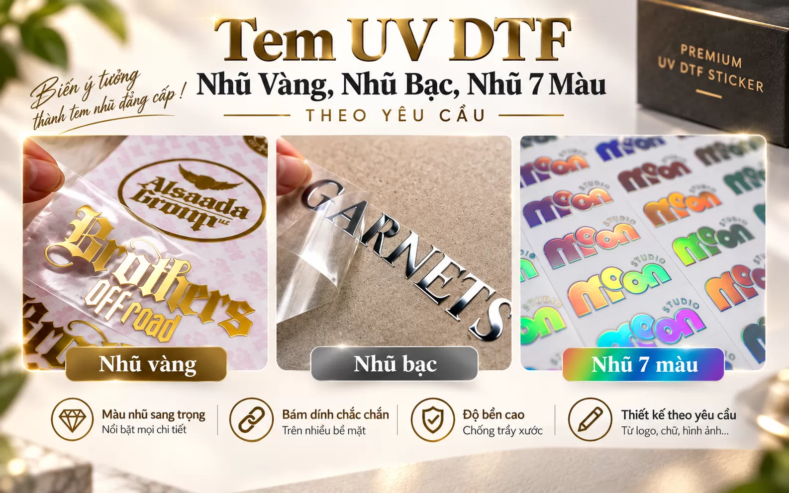 Hình ảnh minh họa tem uv dtf nhũ