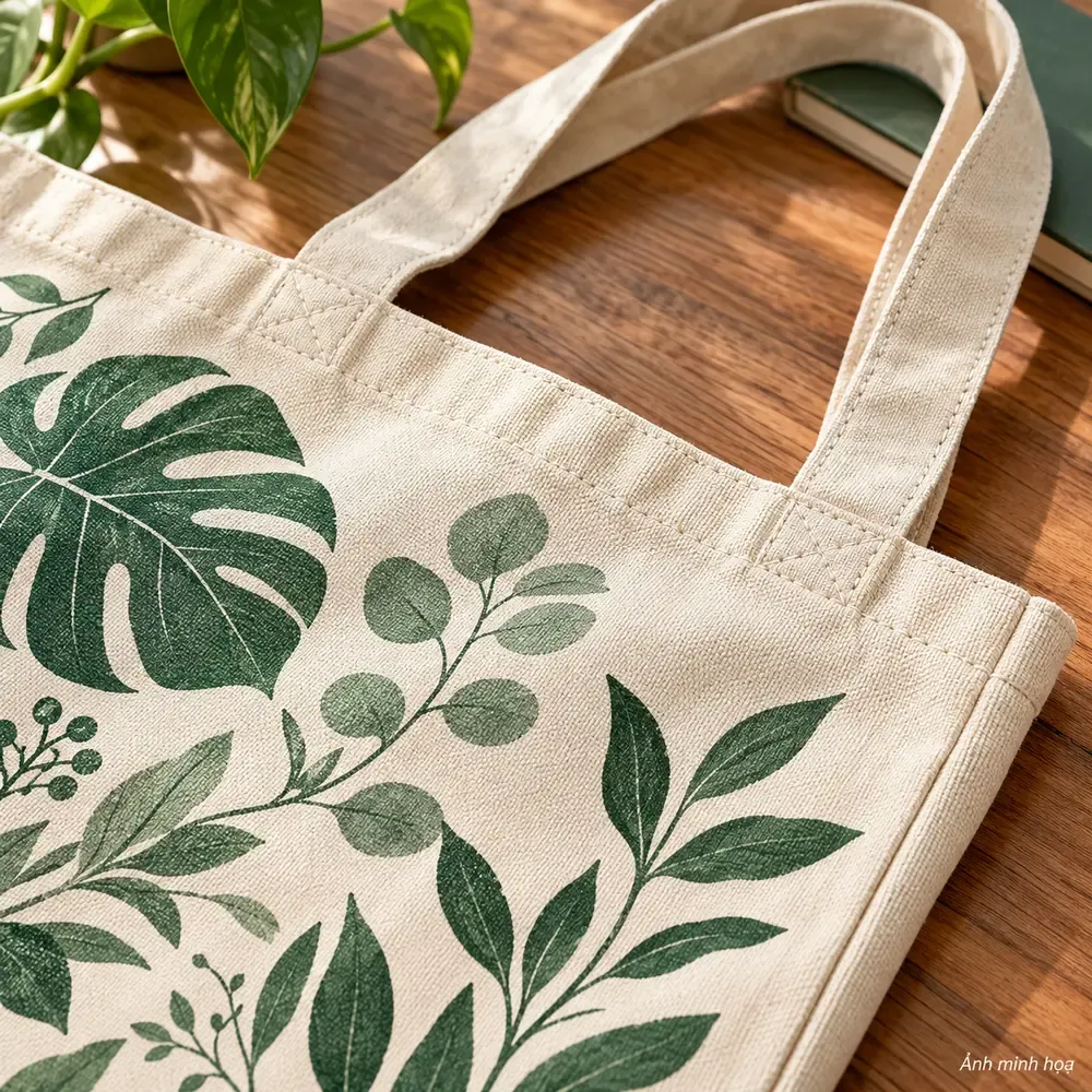 Ảnh minh họa bề mặt vải canvas và vị trí quai
