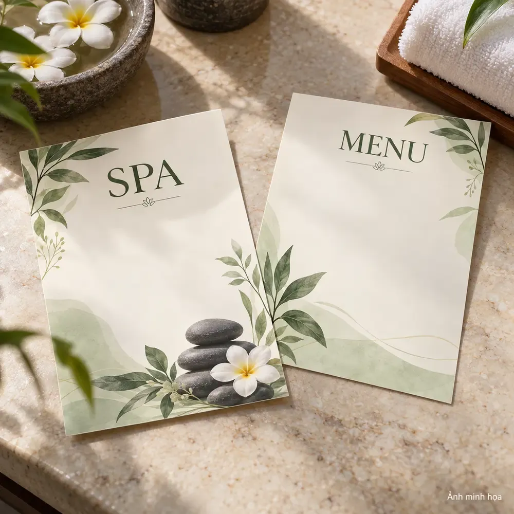 Ảnh minh họa bố cục minh họa menu spa hai mặt