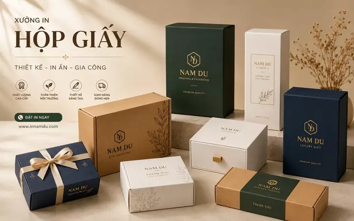 In hộp giấy theo yêu cầu số lượng ít từ 10 hộp tại Xưởng In Nam Du
