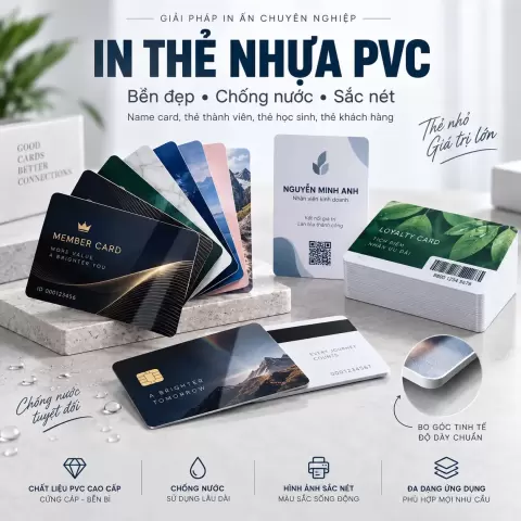Ảnh minh họa thẻ nhân viên PVC mã QR và bố cục thông tin