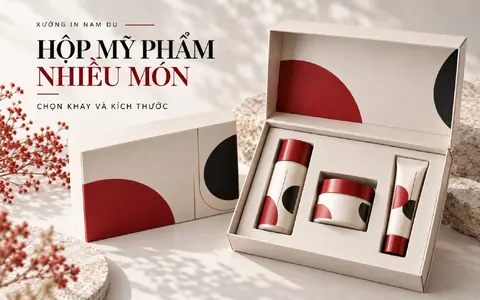 Hộp mỹ phẩm nhiều món có khay giữ chai hũ và tuýp, ảnh minh họa