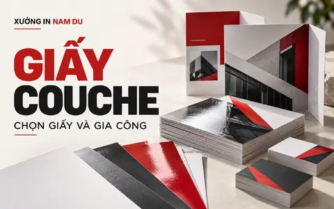 Giấy Couche minh họa brochure, tờ rơi và card với bề mặt giấy tráng phủ